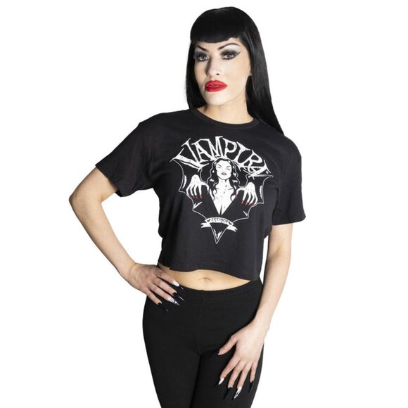 LAST CHANCE!! Just XXL is Left! Vampira Black Loose Fit Crop Top Tee NWT - Picture 3 of 4